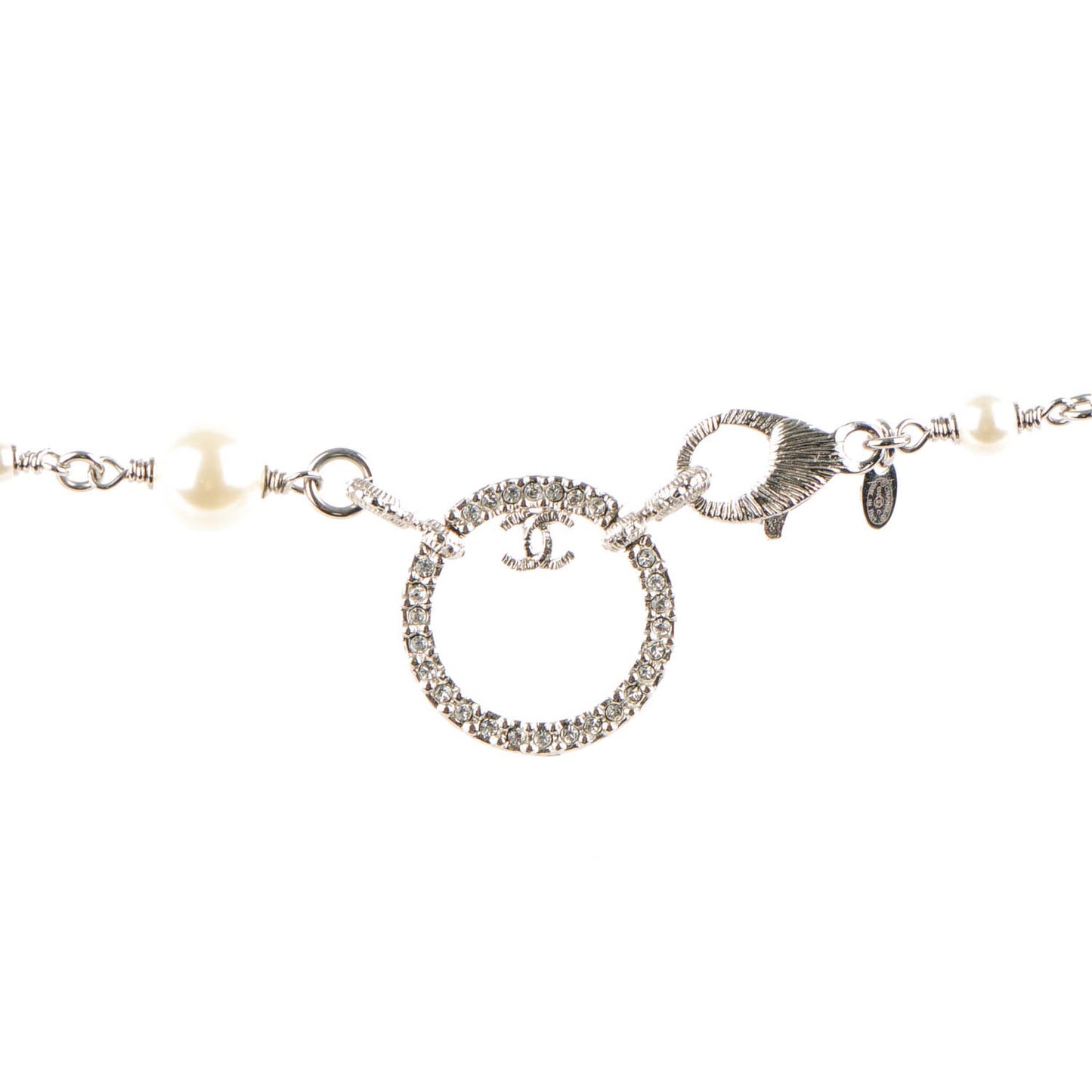 Crystal Pearl CC Necklace Silver