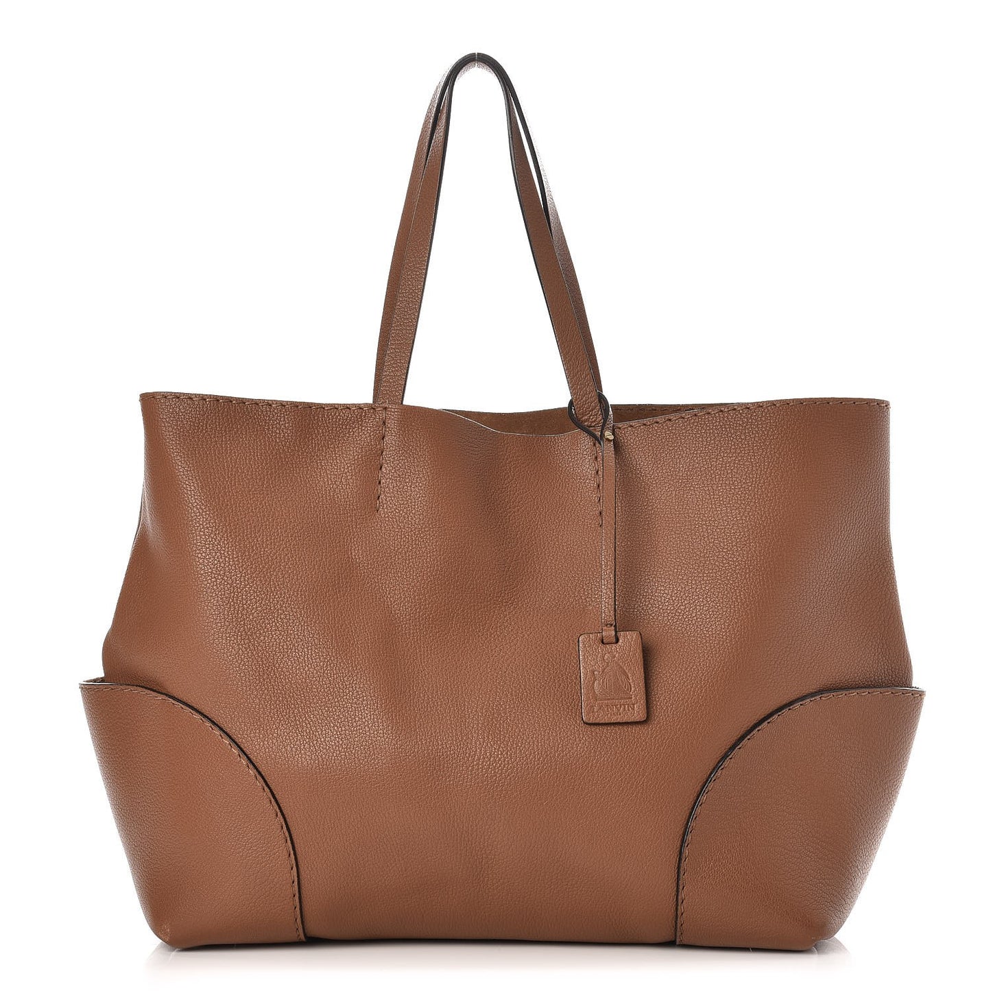 Grained Calfskin Shopper Tote Brown