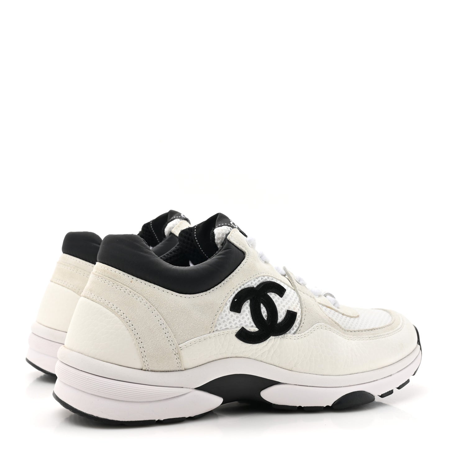 Mesh Suede Calfskin Grained Calfskin Womens CC Sneakers 37 White Black