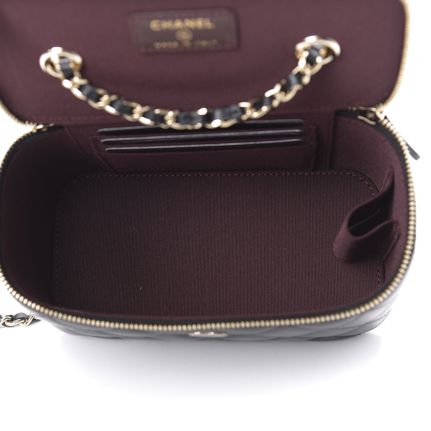 Lambskin Quilted Small Vanity Case With Chain Black