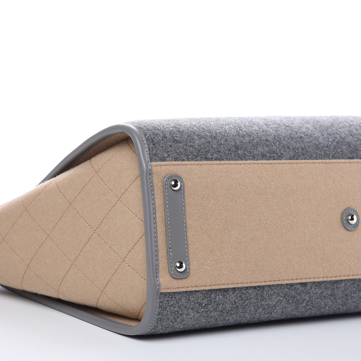 Wool Felt Calfskin Large Deauville Tote Grey Beige