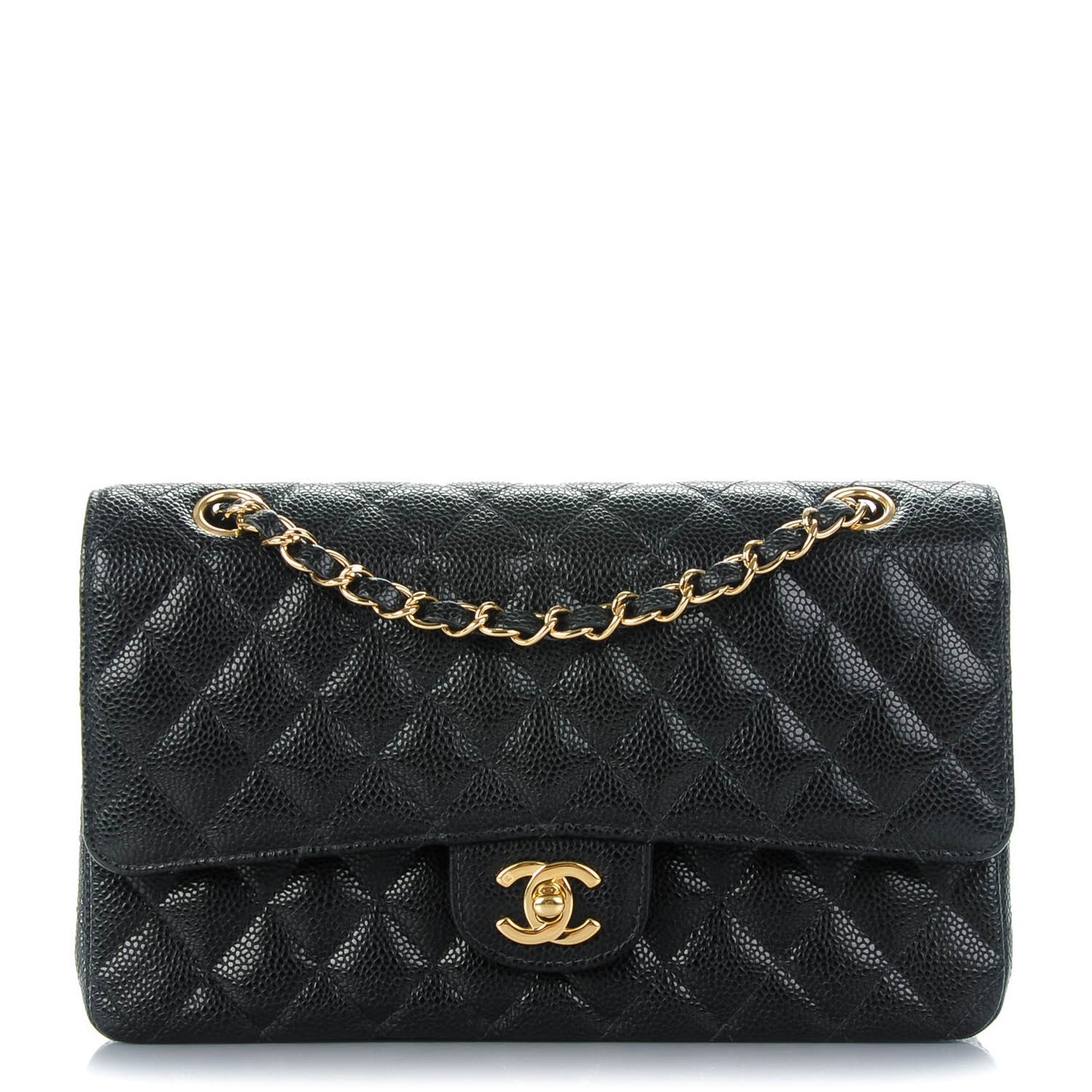 Caviar Quilted Medium Double Flap Black