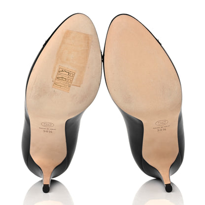 Chanel Lambskin Patent Calfskin Cap Toe CC Pumps 38.5 Black 5 of 9