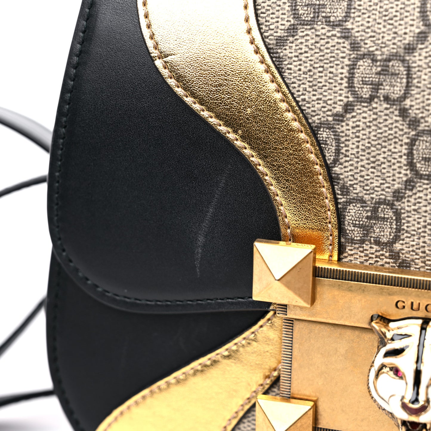 GG Supreme Monogram Small Osiride Shoulder Bag Black Gold