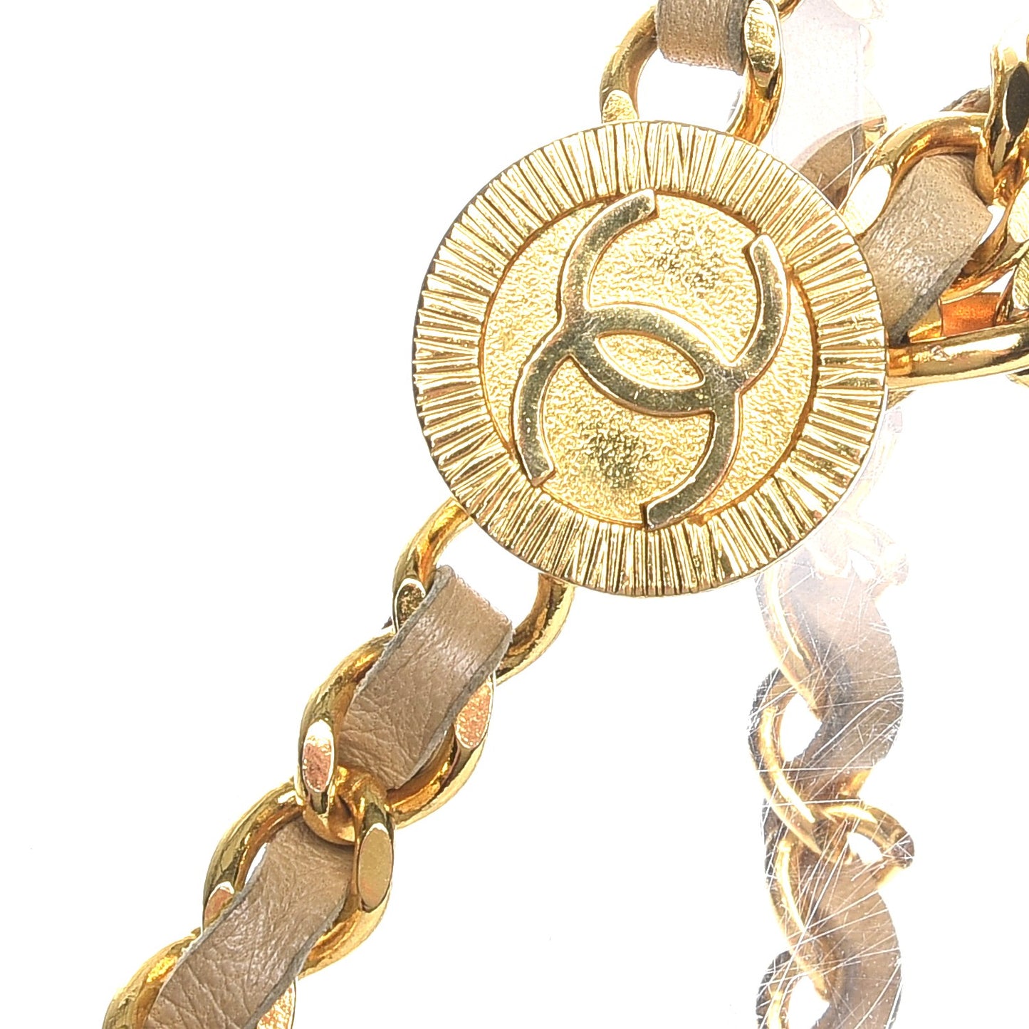 Lambskin Chain CC Medallion Belt Beige Gold