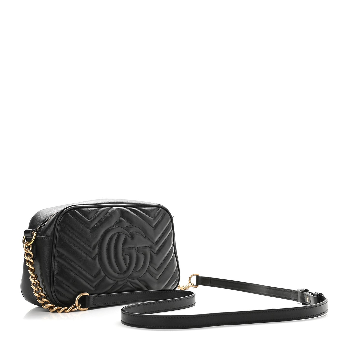 Calfskin Matelasse Small GG Marmont Chain Shoulder Bag Black