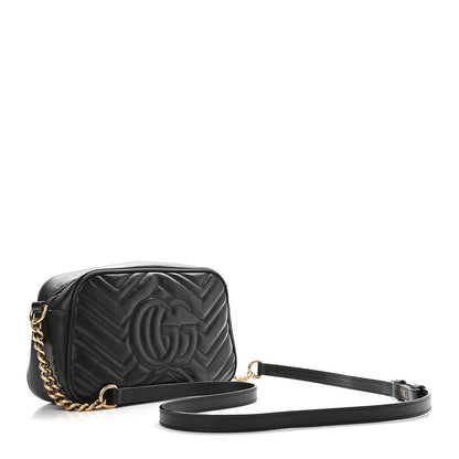 Gucci Calfskin Matelasse Small GG Marmont Chain Shoulder Bag Black 3 of 12