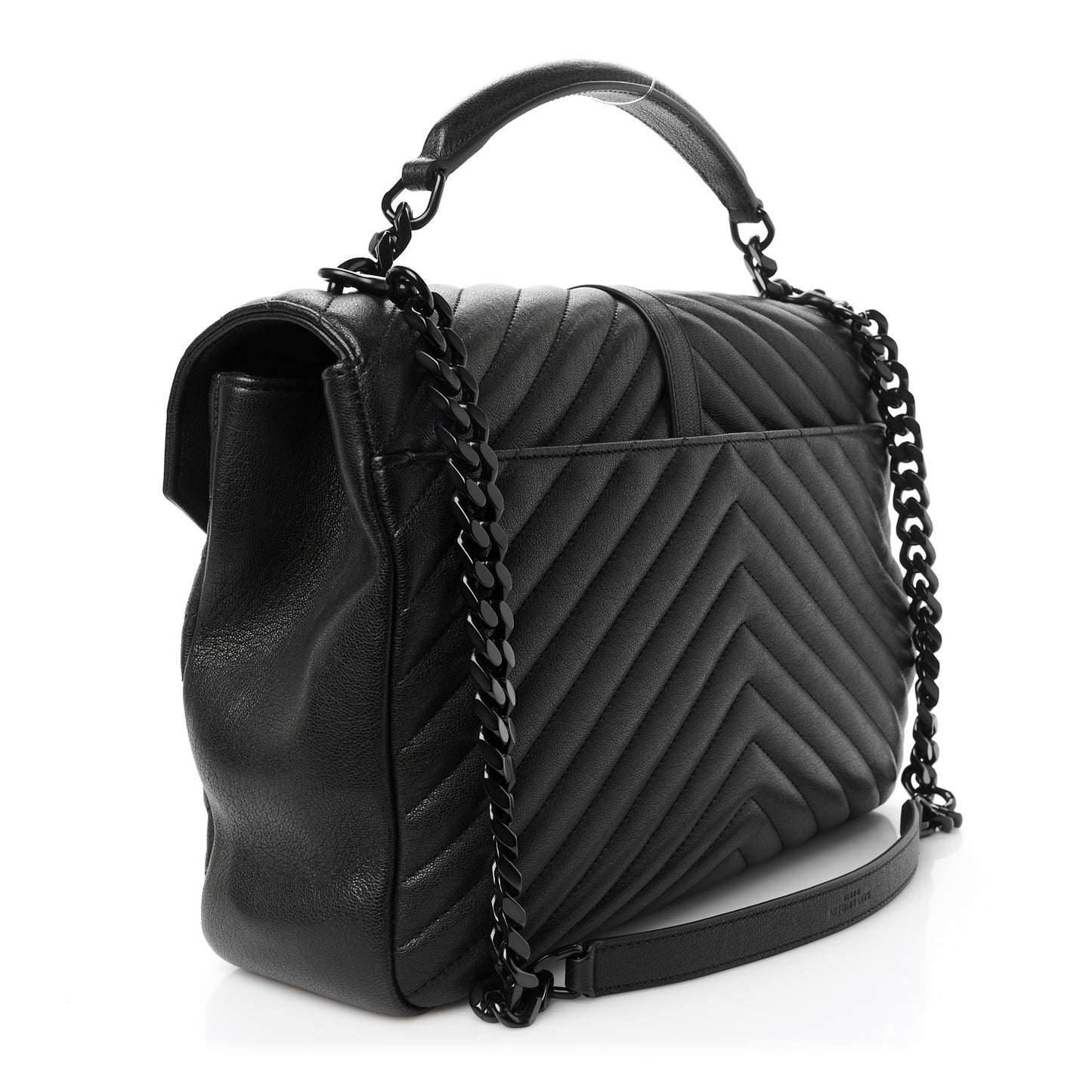 Sheepskin Matelasse Chevron Monogram Monochrome Large College Satchel Black