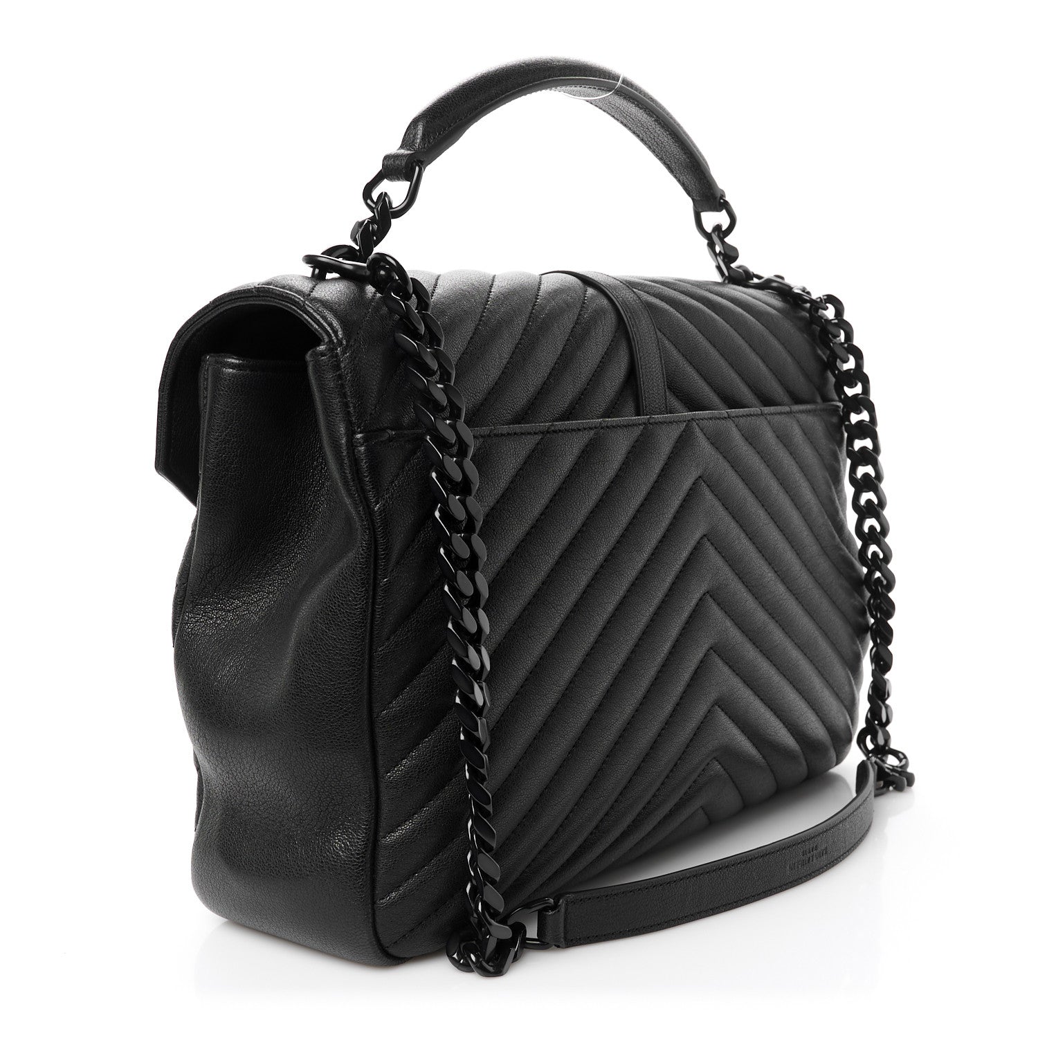 Saint Laurent Sheepskin Matelasse Chevron Monogram Monochrome Large College Satchel Black 3 of 10