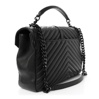 Saint Laurent Sheepskin Matelasse Chevron Monogram Monochrome Large College Satchel Black 3 of 10