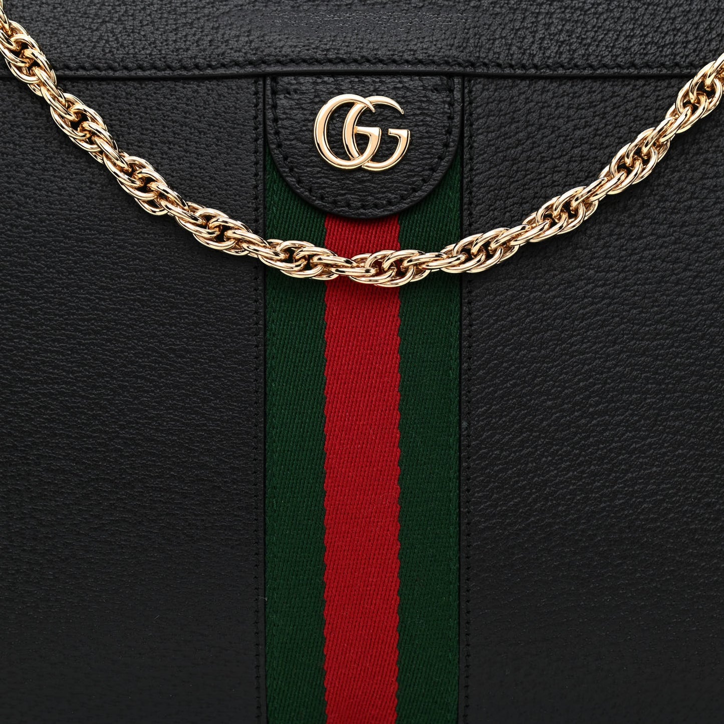 Textured Calfskin Web Medium Ophidia Chain Shoulder Bag Black