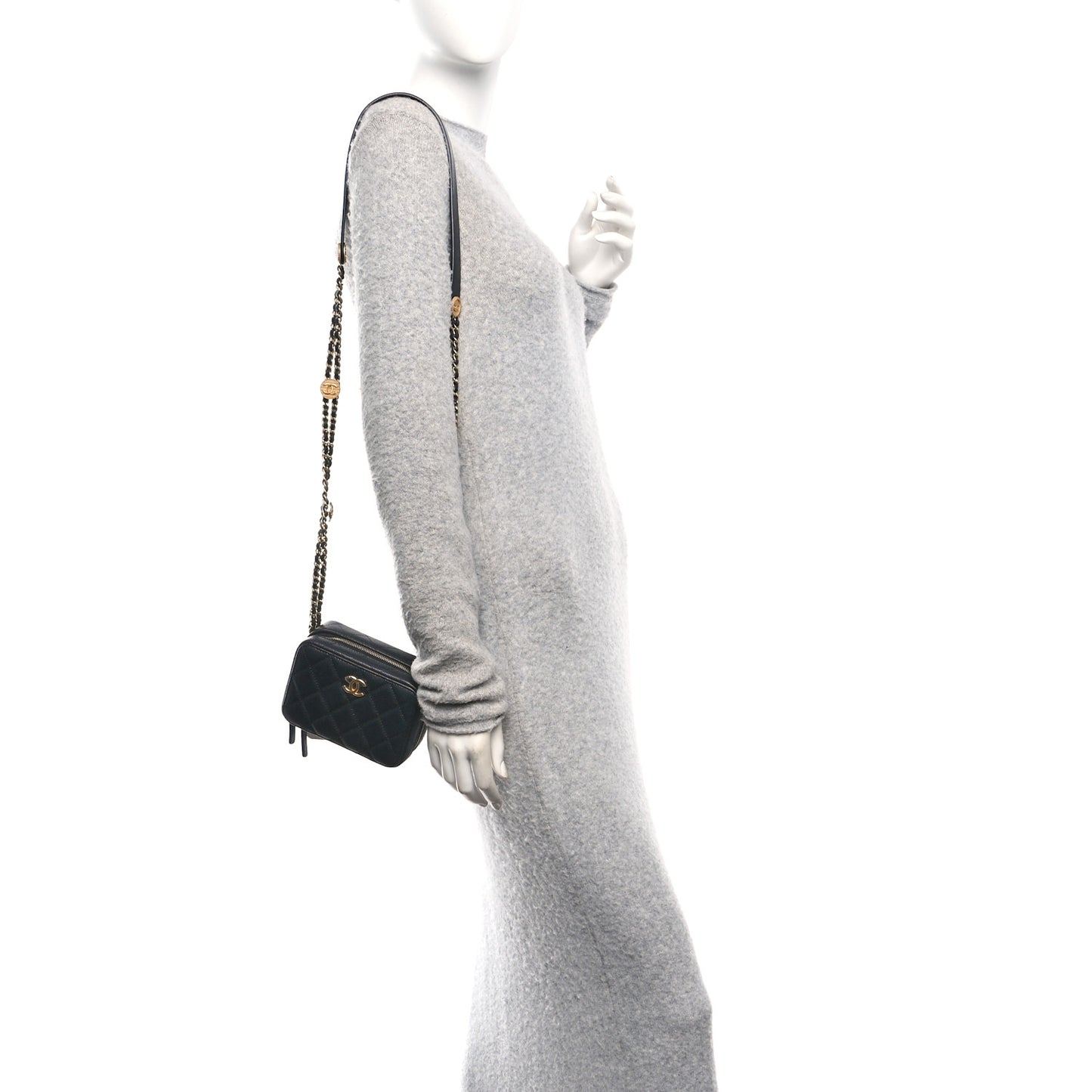 Caviar Quilted Twist Your Buttons Clutch With Chain Black