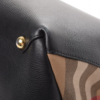 Burberry Calfskin House Check Medium Banner Tote Black 14 of 14