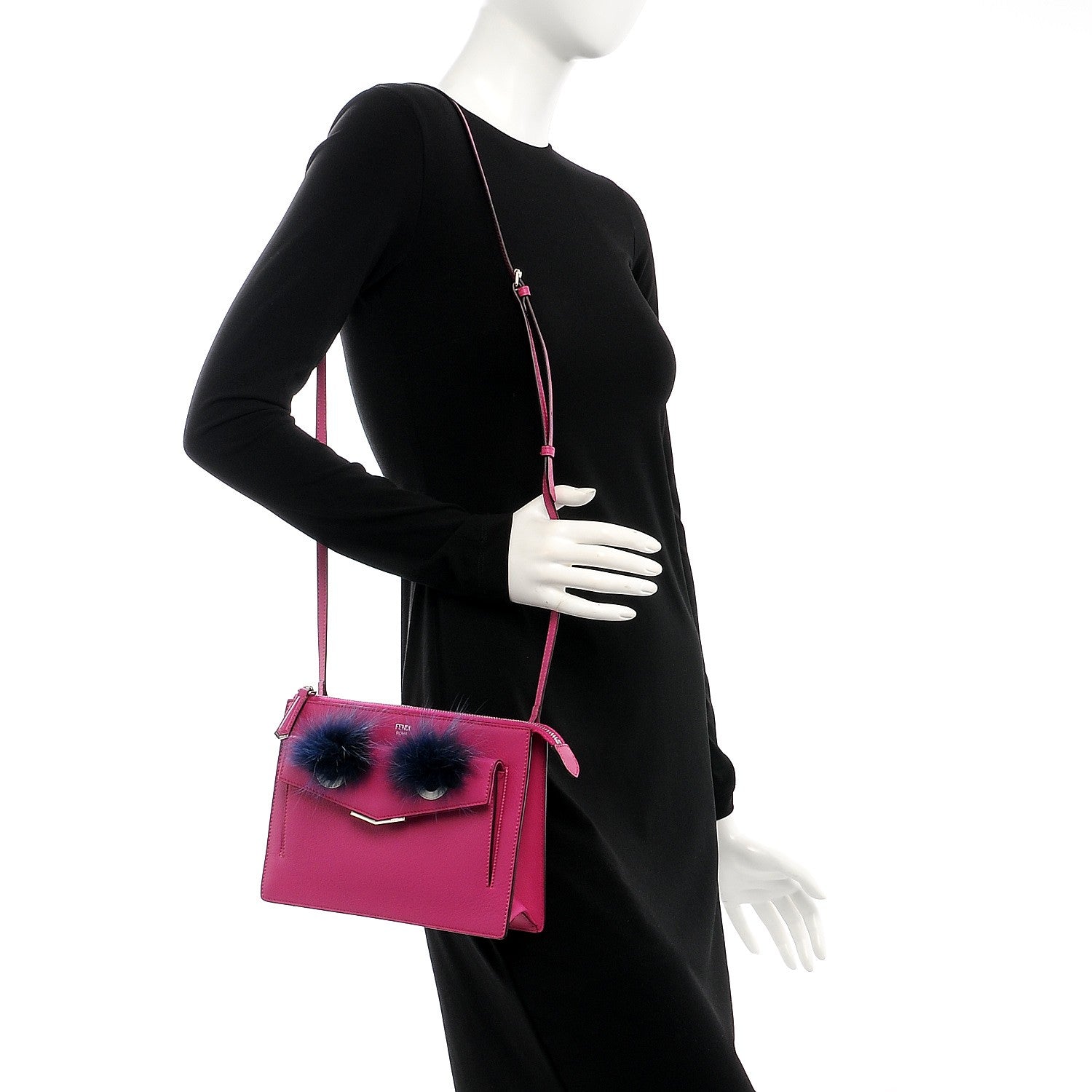 Fendi Vitello Dolce Fox Fur Monster Eyes Mini 2Jours Pouch Magenta