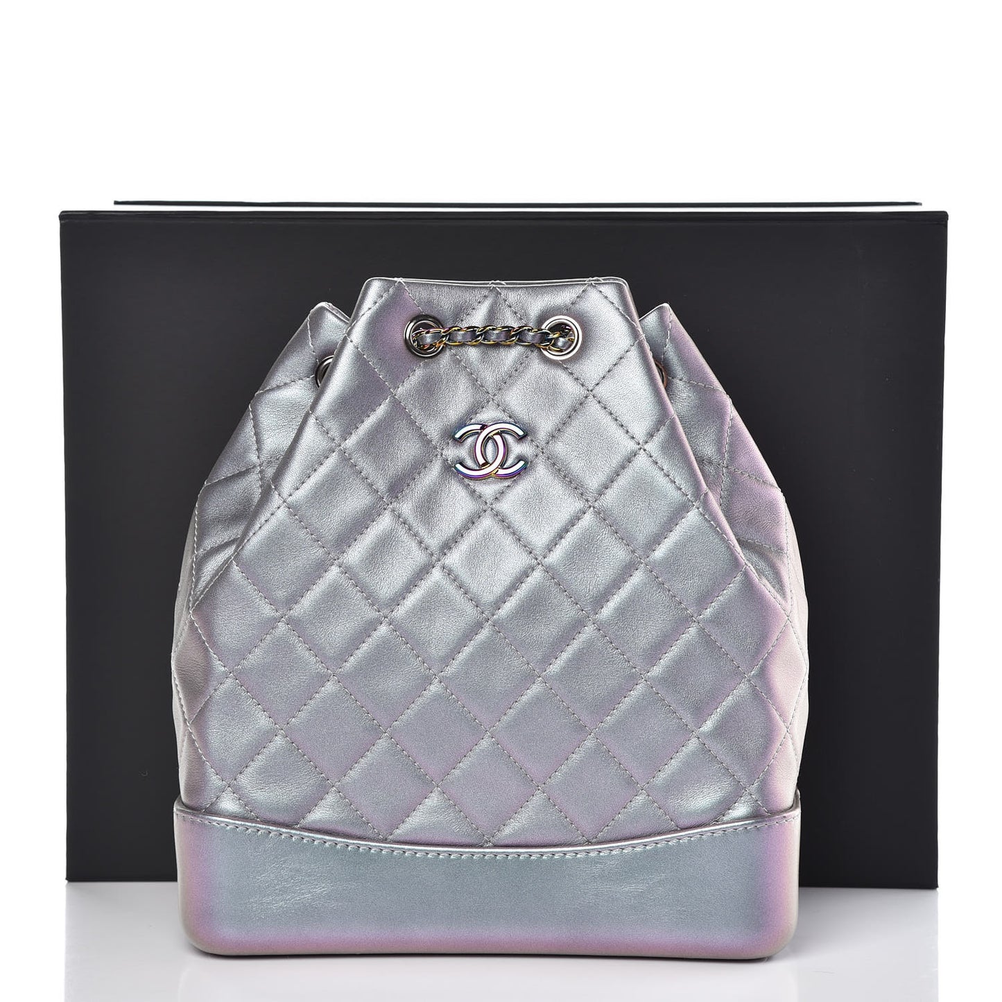 Iridescent Lambskin Calfskin Quilted Gabrielle Backpack Light Purple