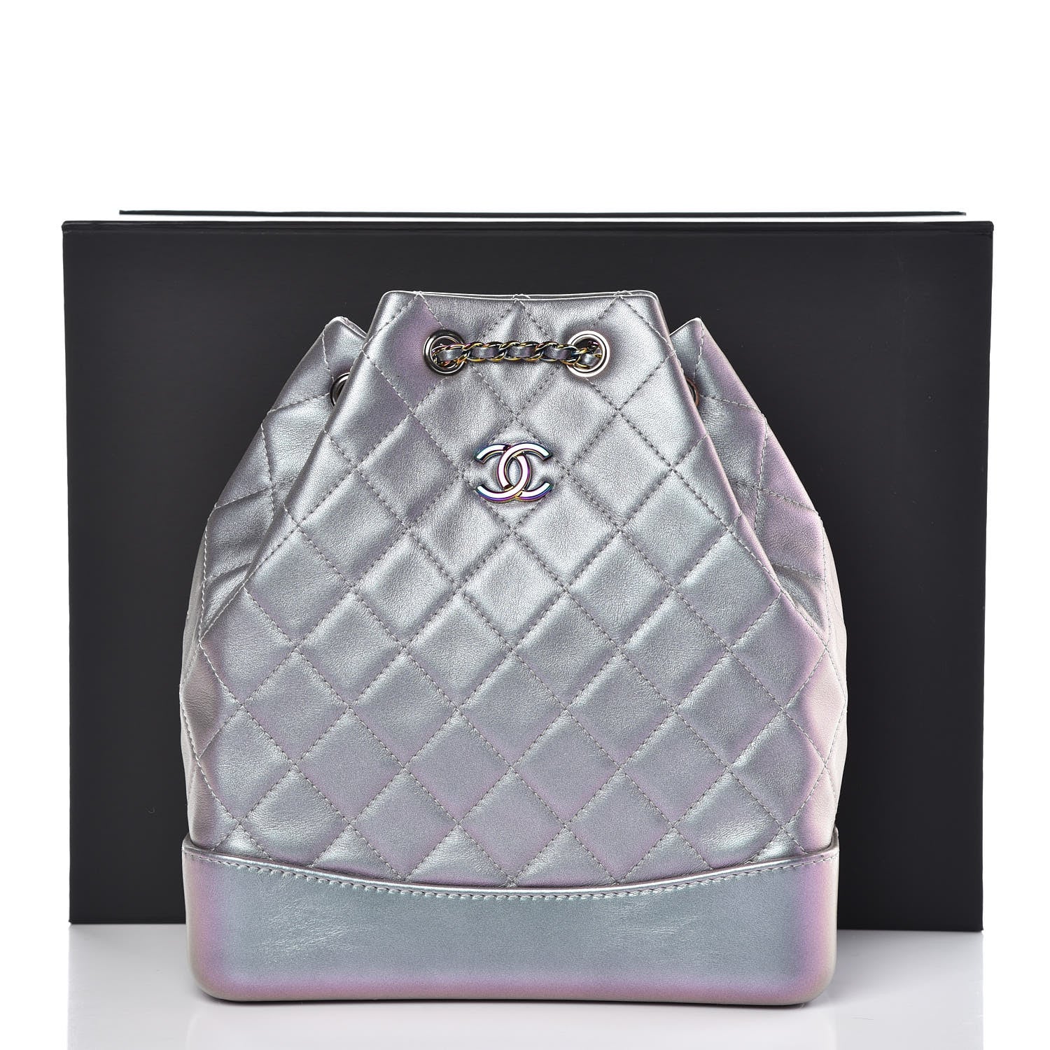 Chanel Iridescent Lambskin Calfskin Quilted Gabrielle Backpack Light Purple 8 of 8