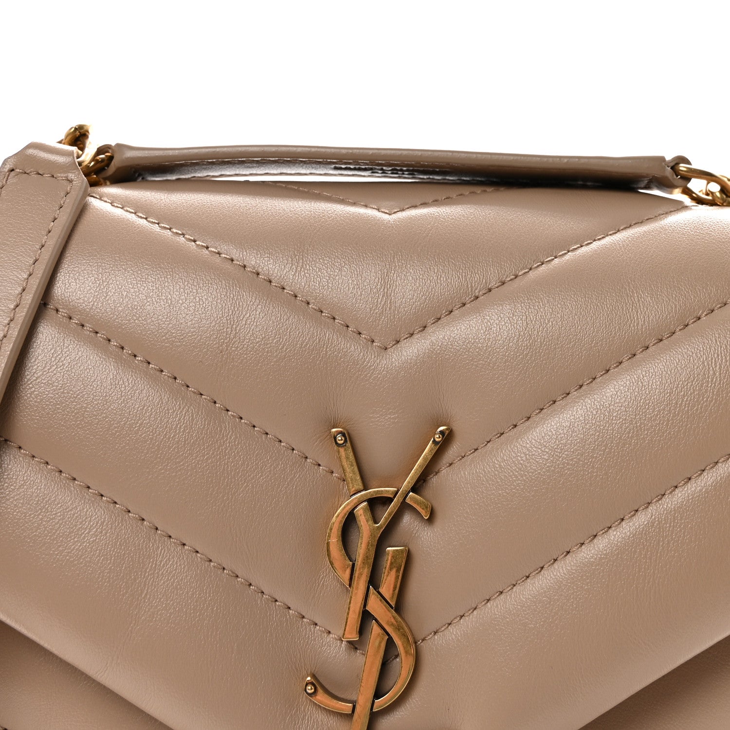 Saint Laurent Calfskin Y Quilted Monogram Small Loulou Chain Satchel Dark Beige 7 of 10