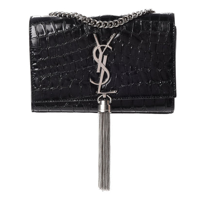 Saint Laurent Croc Calfskin Embossed Small Classic Monogram Kate Tassel Satchel Black 1 of 7