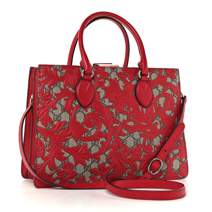 Gucci GG Supreme Monogram Arabesque Small Top Handle Bag Beige Hibiscus Red 3 of 10