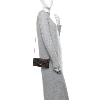 Fendi Vitello Soft F is Fendi Bi-Color FF 1974 Embossed Continental Envelope Wallet On Chain Maya Black 2 of 13
