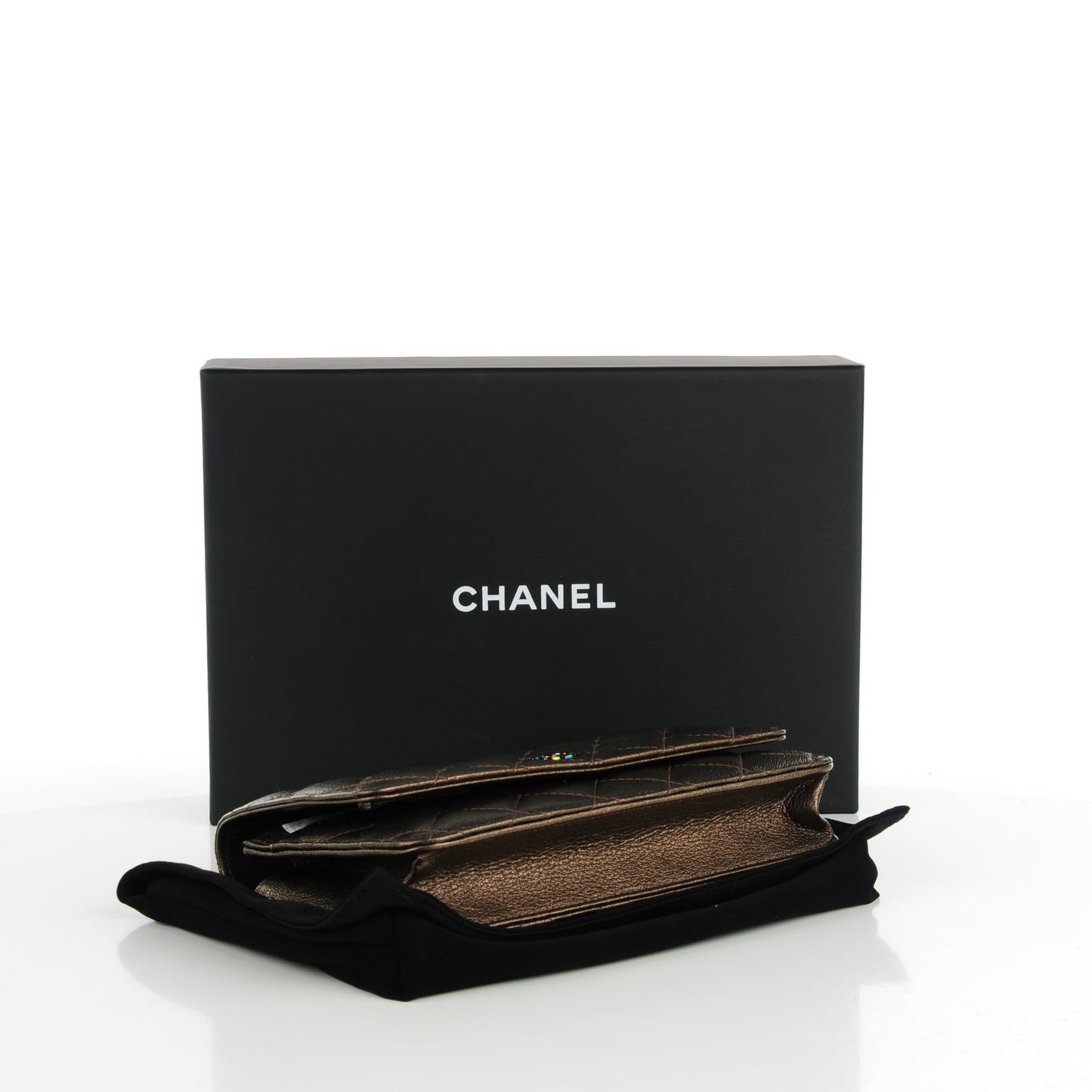 Iridescent Goatskin Quilted Wallet On Chain WOC Dark Bronze