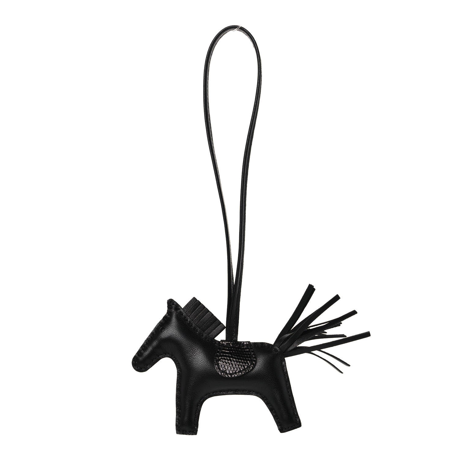 Hermes Milo Lambskin Lizard Touch Grigri Rodeo Horse Bag Charm PM So Black 1 of 5