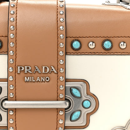 Prada City Calf Studded Folk Cahier Bag White Caramel 8 of 10
