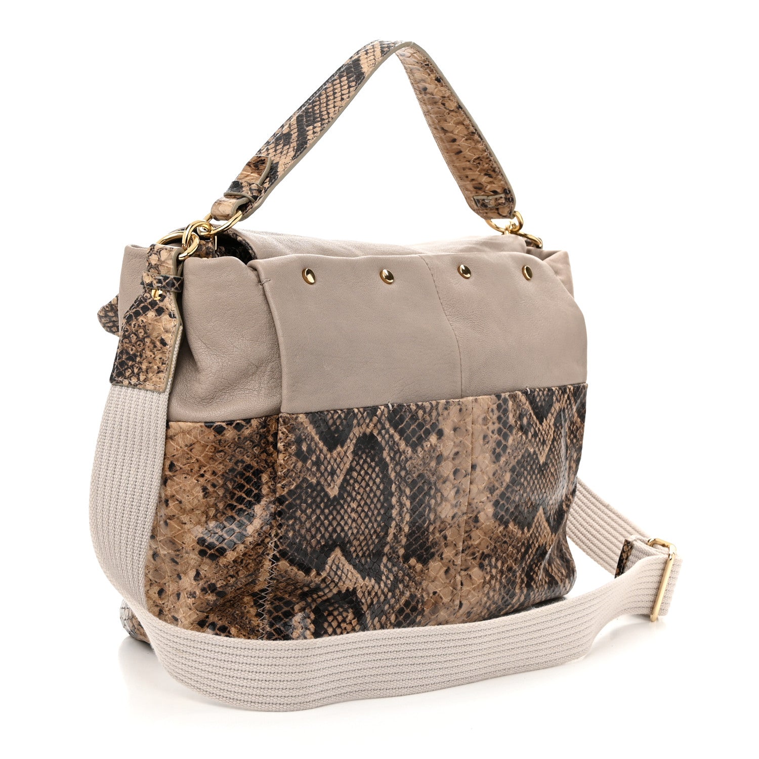 Lanvin Calfskin Snakeskin Print Embossed Medium Fantaisie Double Carry Flap Shoulder Bag Gris 3 of 11