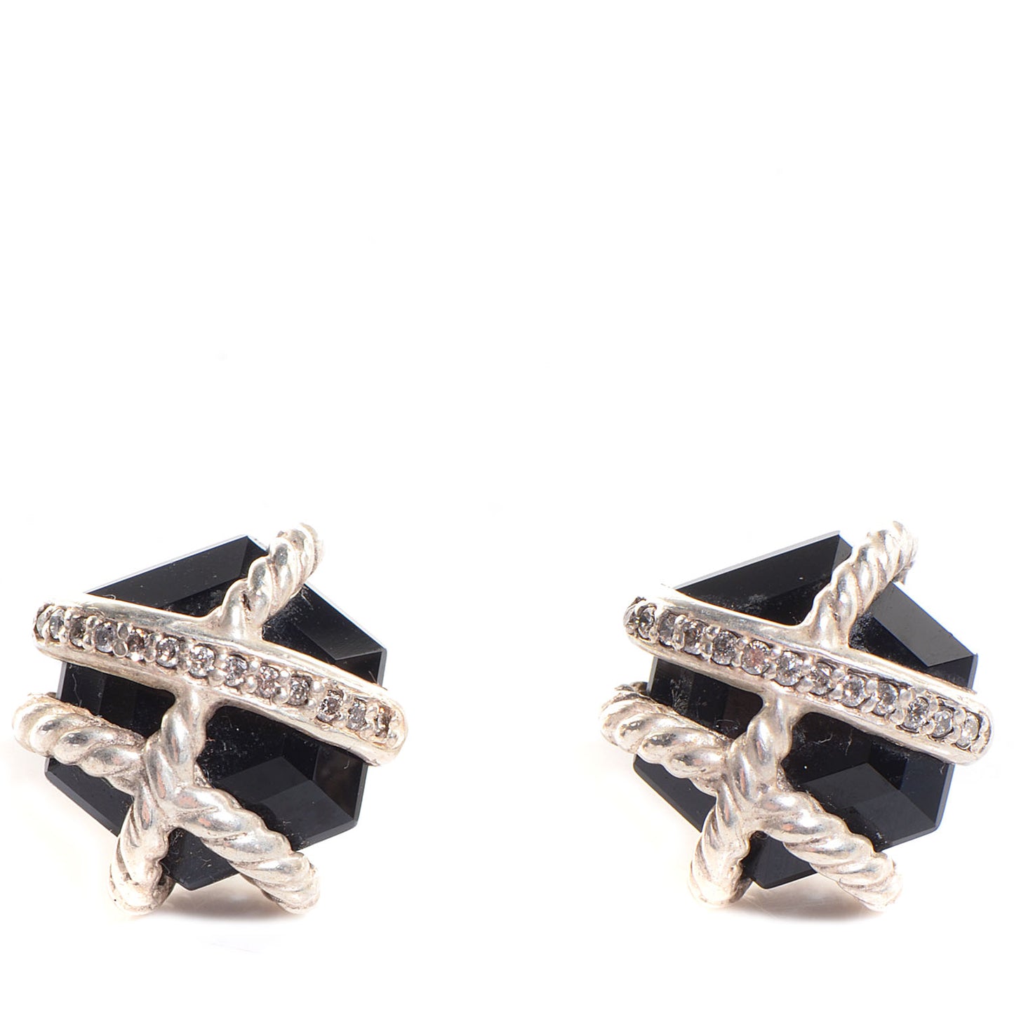 Sterling Silver Diamond Black Onyx 11mm Cable Wrap Earrings