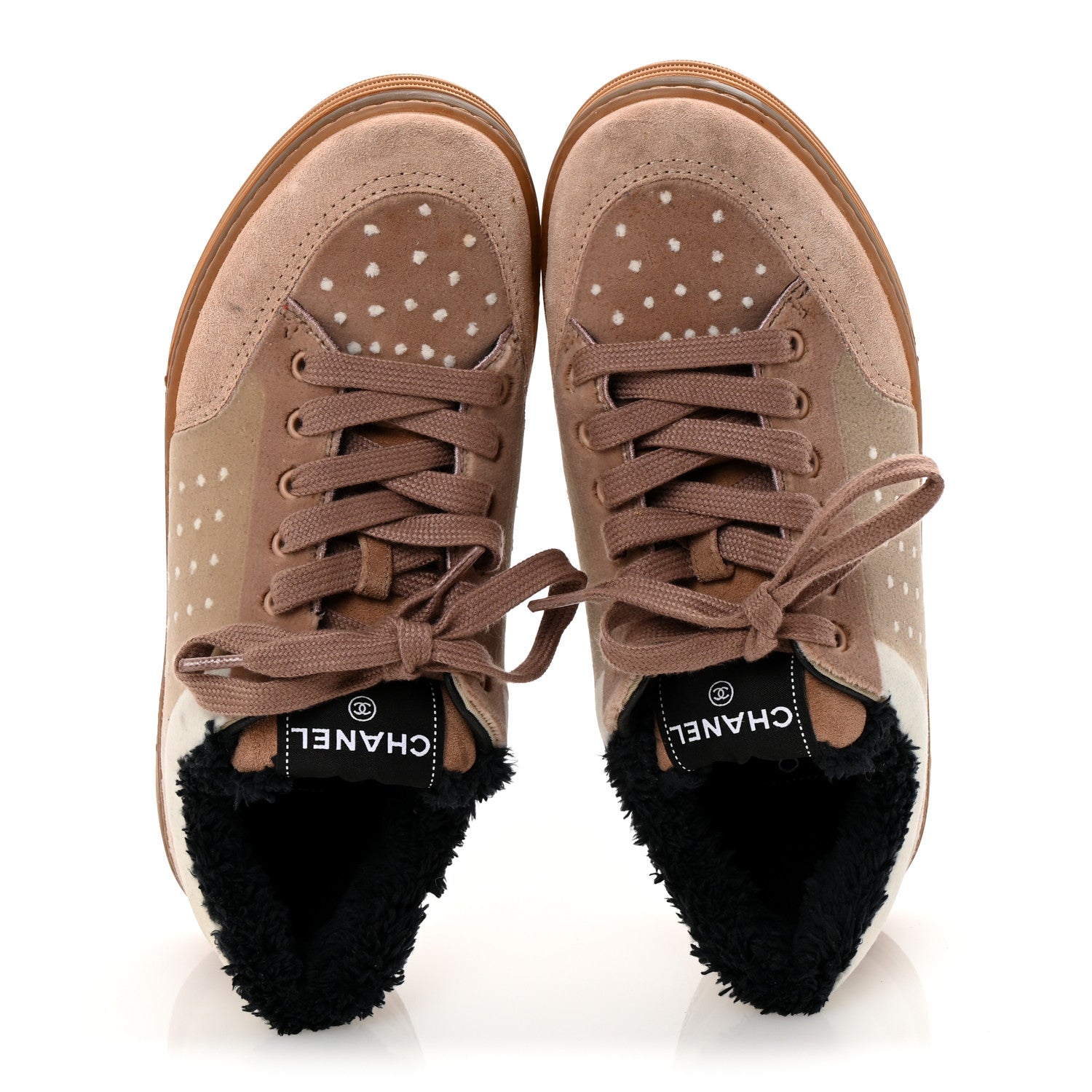 Chanel Fabric Suede Calfskin Logo Sneakers Light Beige 2 of 9