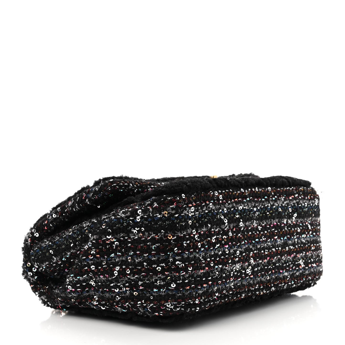Shearling Sequin Tweed Quilted Jumbo Flap Black