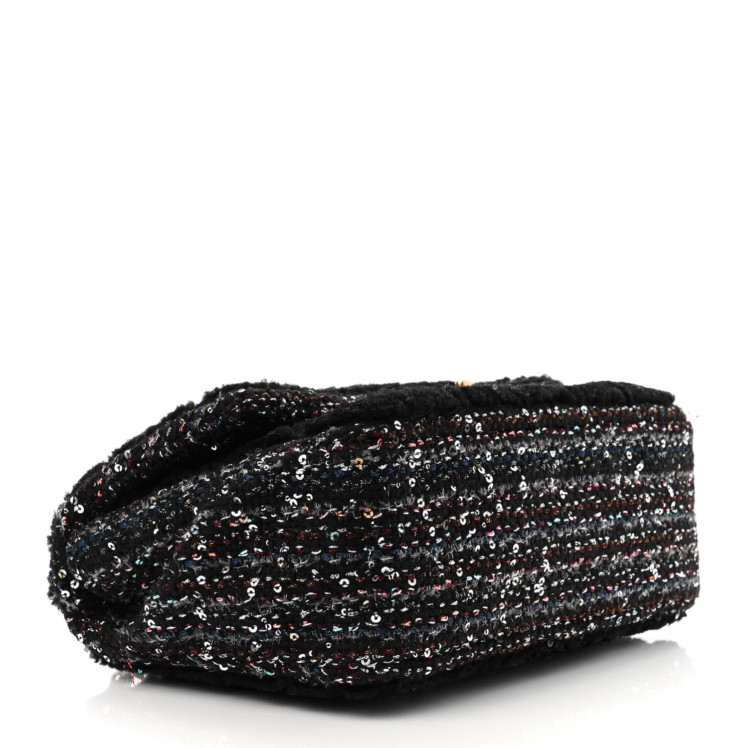 Chanel Shearling Sequin Tweed Quilted Jumbo Flap Black 4 of 14