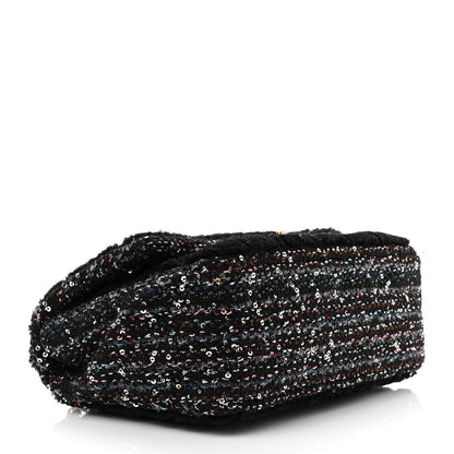 Chanel Shearling Sequin Tweed Quilted Jumbo Flap Black 4 of 14