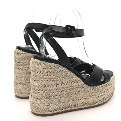 Christian Louboutin Goatskin Mariza Zeppa 130 Espadrille Sandals 38 Black Natural 4 of 8