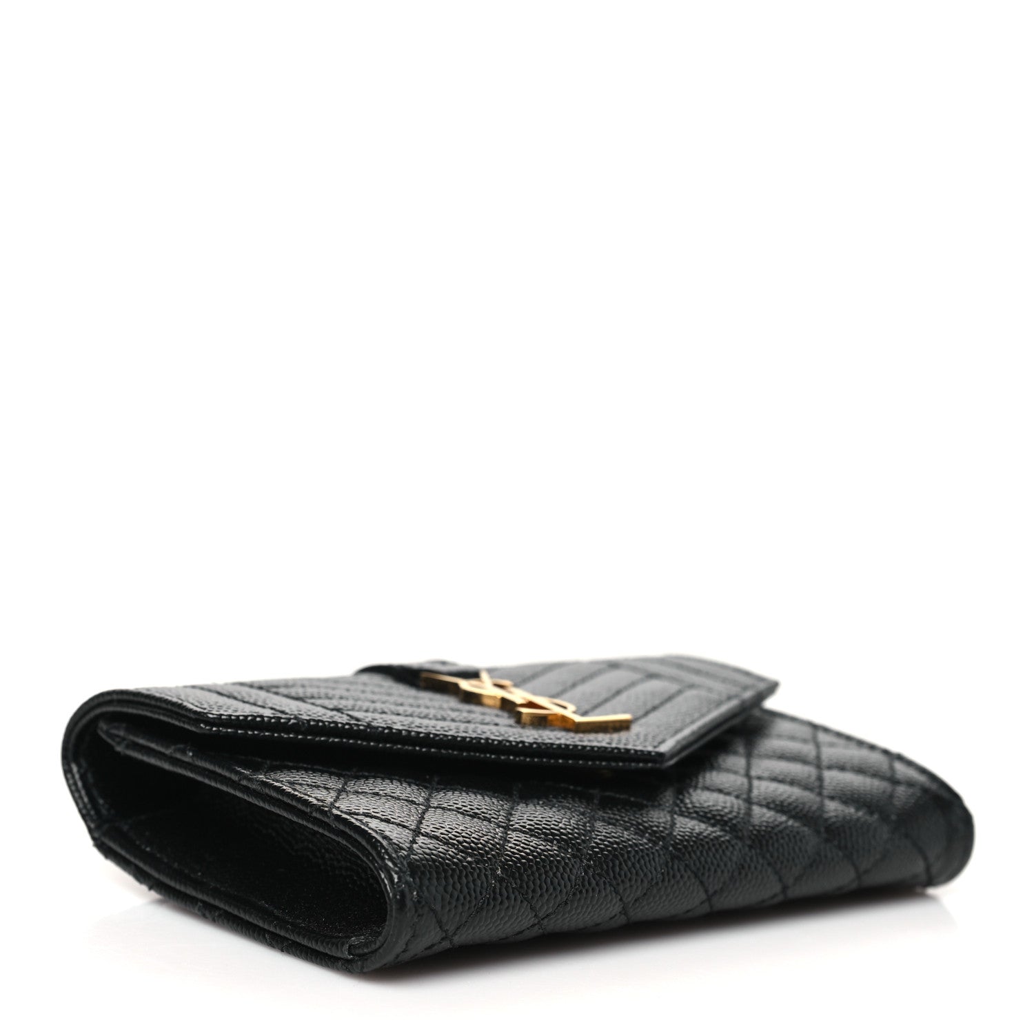Saint Laurent Grain De Poudre Textured Mixed Matelasse Triquilt Small Monogram Envelope Wallet Black 4 of 9