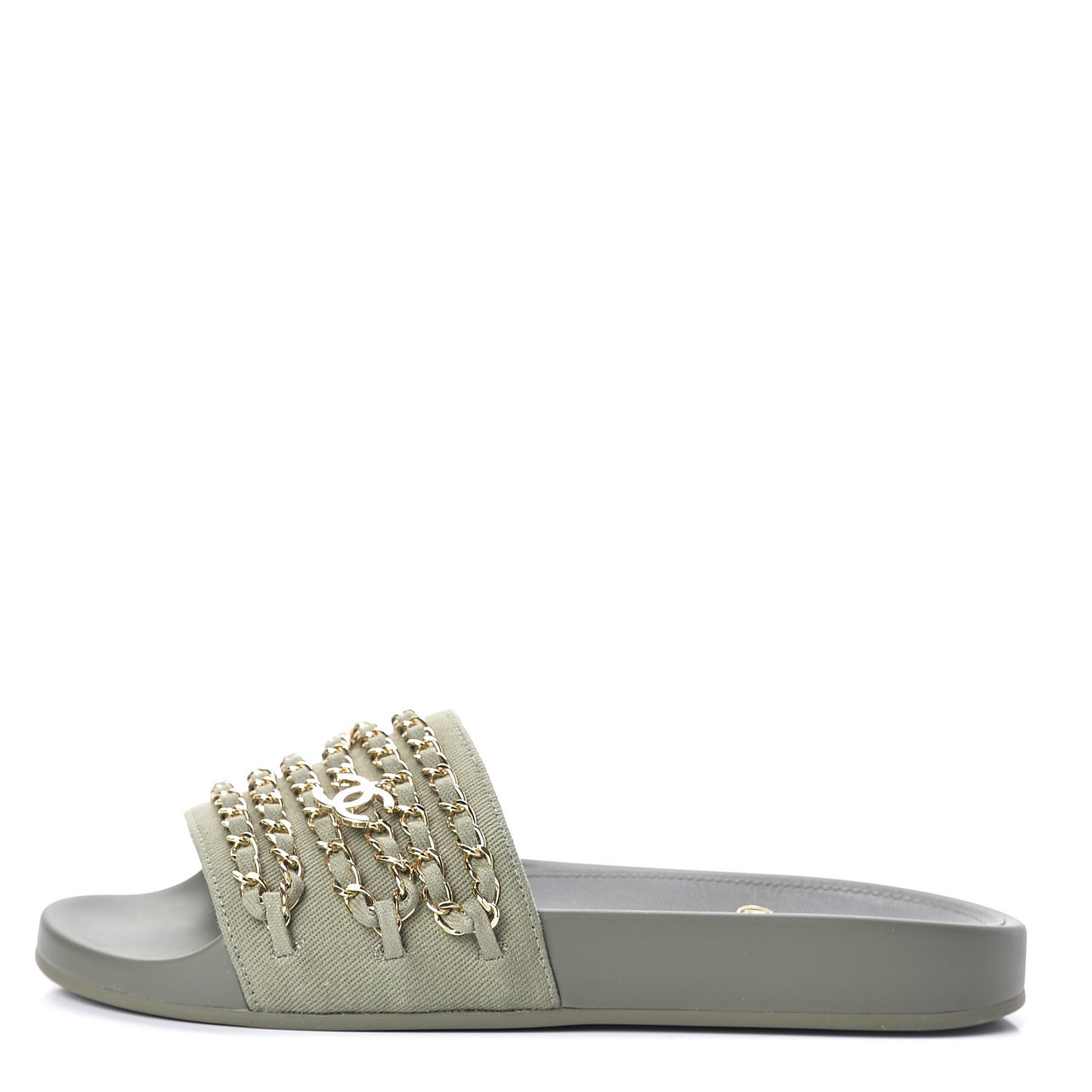 Canvas Chain Flat Sandals 37 Khaki