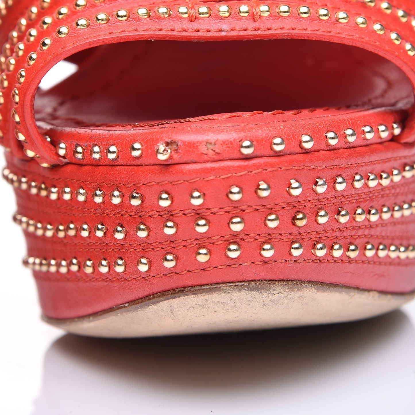 Calfskin Caged Studded Sandals 35 Rouge