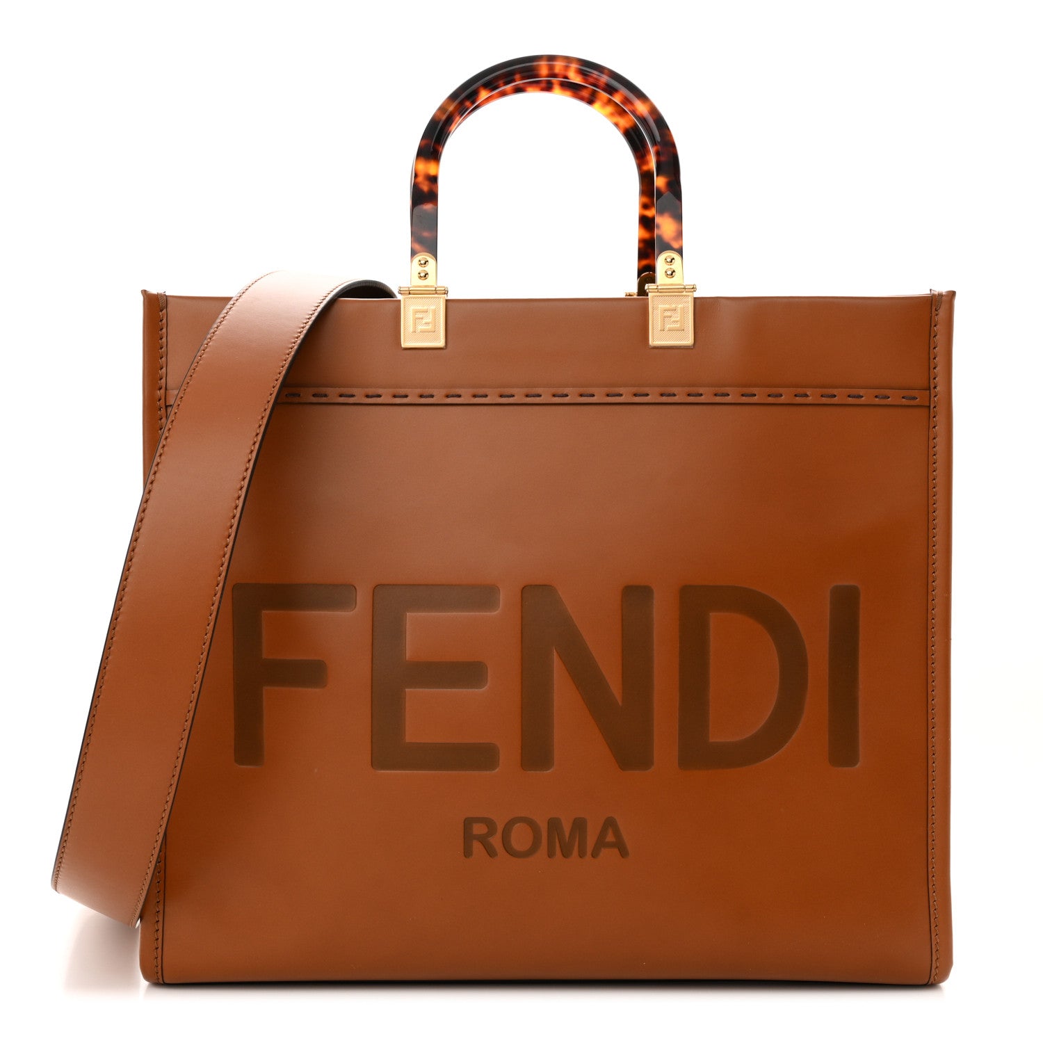 Fendi Vitello King Plexiglass Medium Fendi Sunshine Shopper Tote Cuoio 1 of 12