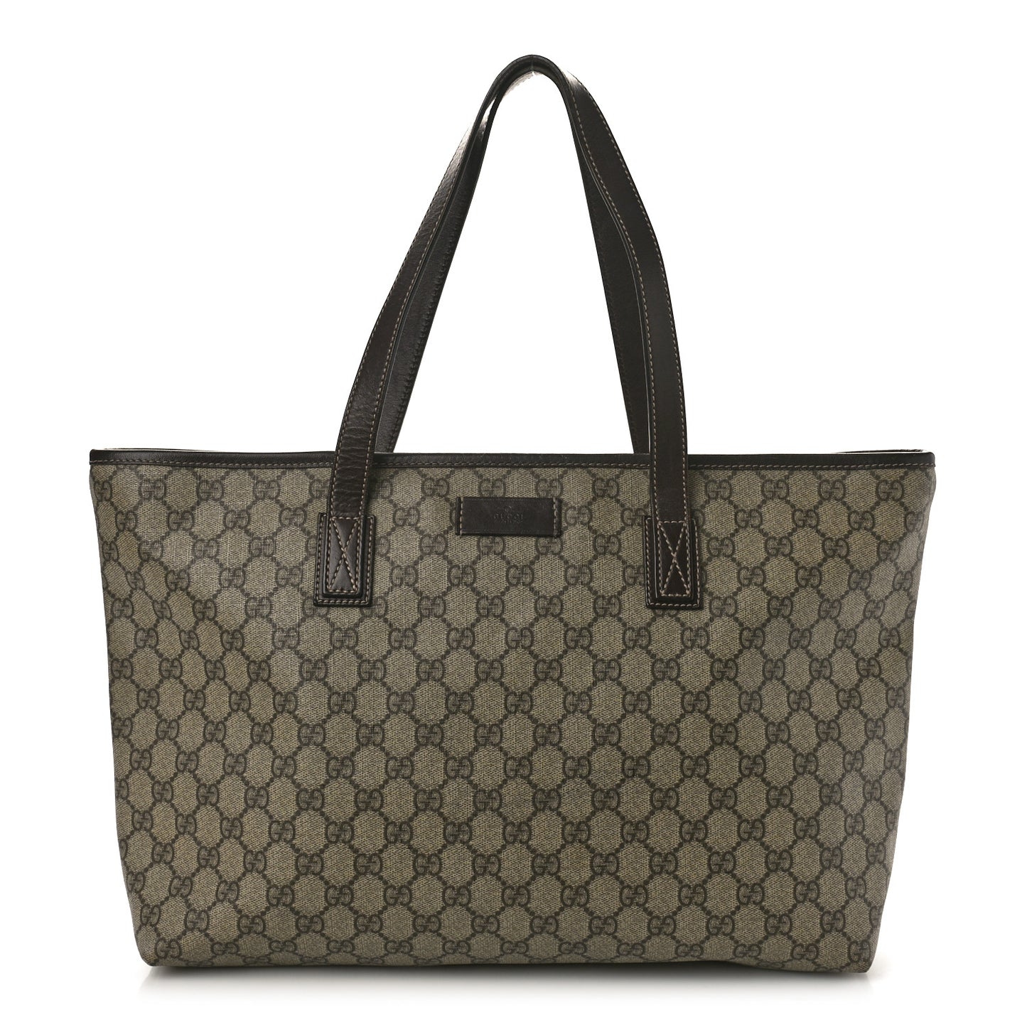 GG Supreme Monogram Medium Zippered Shopping Tote Dark Brown