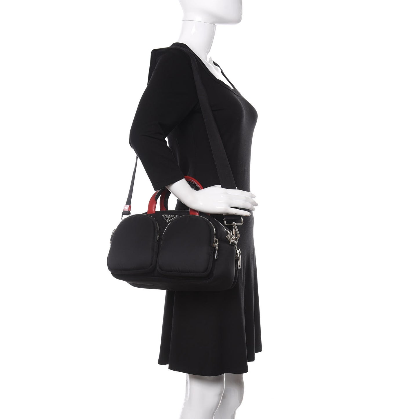 Tessuto Nylon Pocket Top Handle Cargo Shoulder Bag Black Fuoco