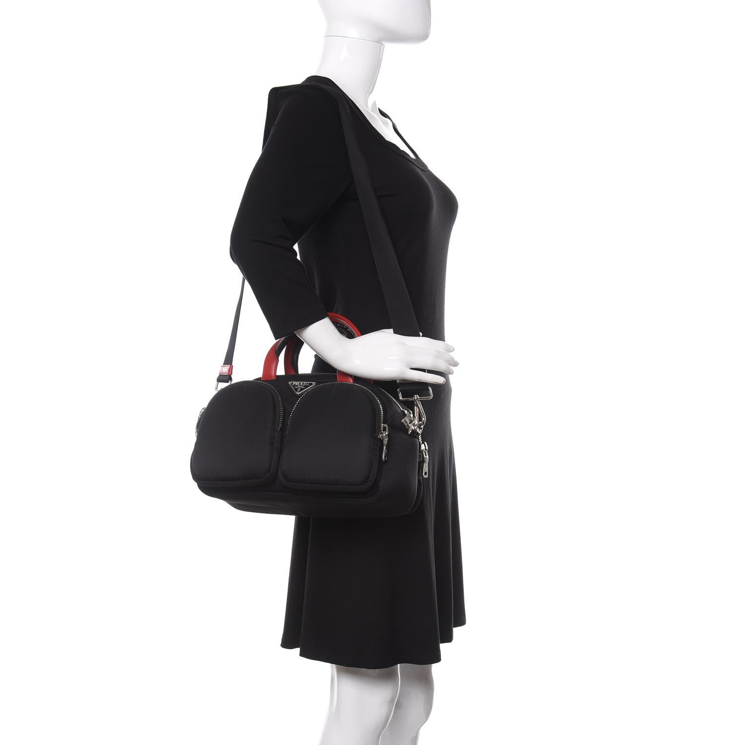 Prada Tessuto Nylon Pocket Top Handle Cargo Shoulder Bag Black Fuoco 2 of 10