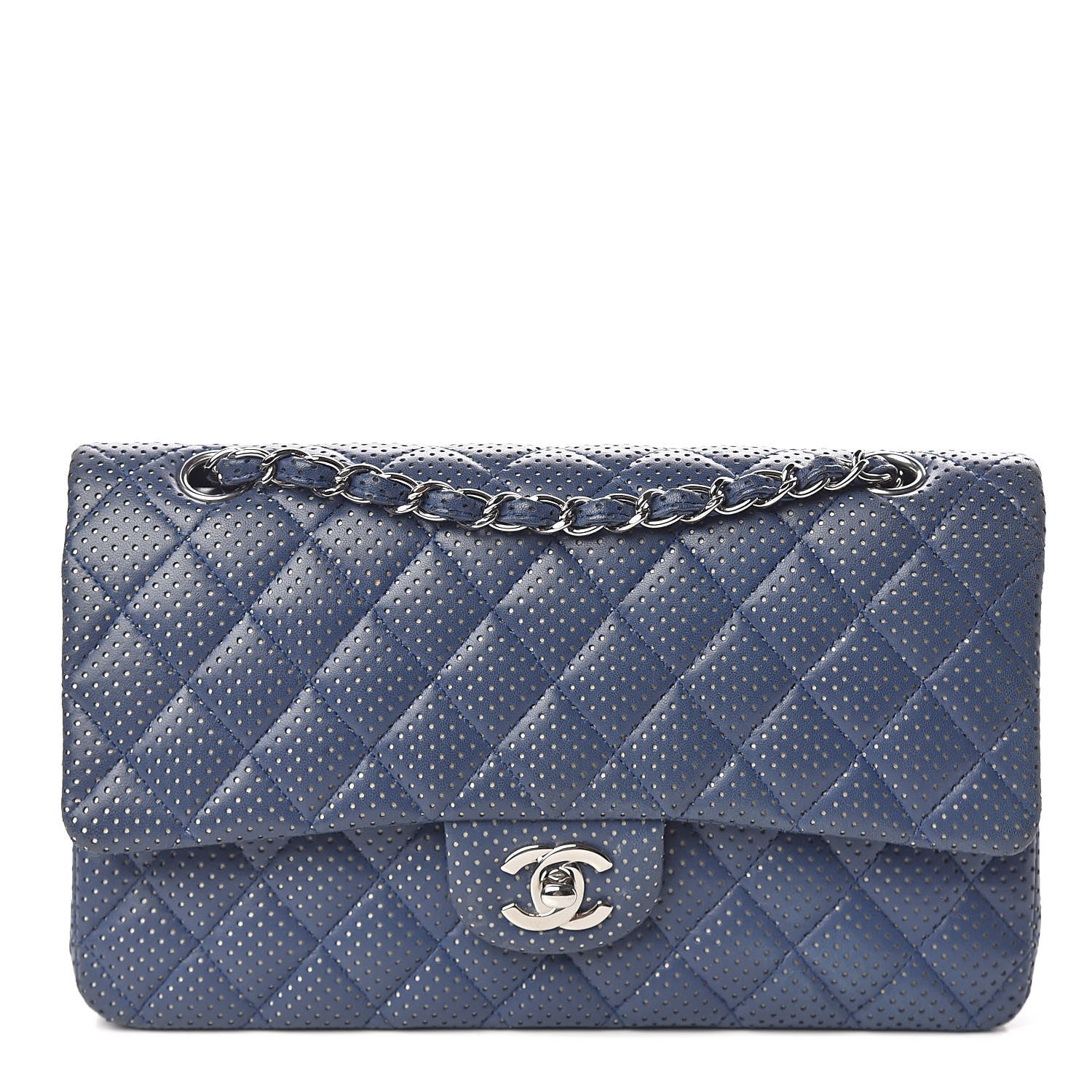 Chanel Lambskin Perforated Medium Double Flap Blue 1 of 11