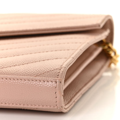 Saint Laurent Grain De Poudre Matelasse Chevron Monogram Chain Wallet Pale Pink 9 of 9