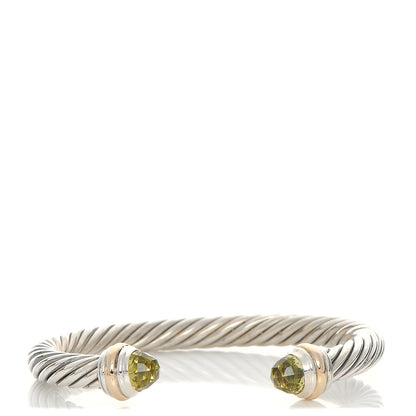 David Yurman Sterling Silver 14K Yellow Gold Peridot 7mm Cable Classics Bracelet 1 of 4