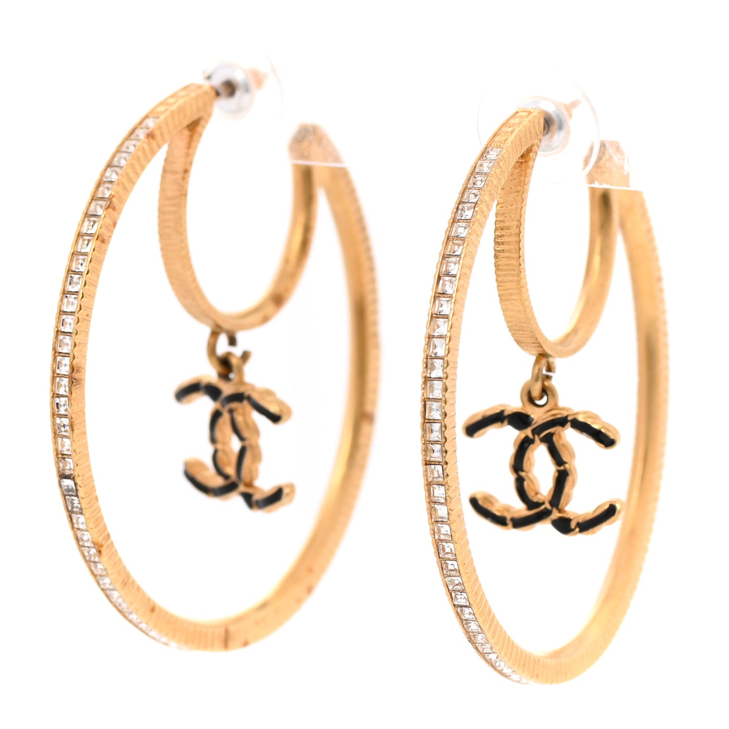 Crystal CC Drop Hoop Earrings Gold