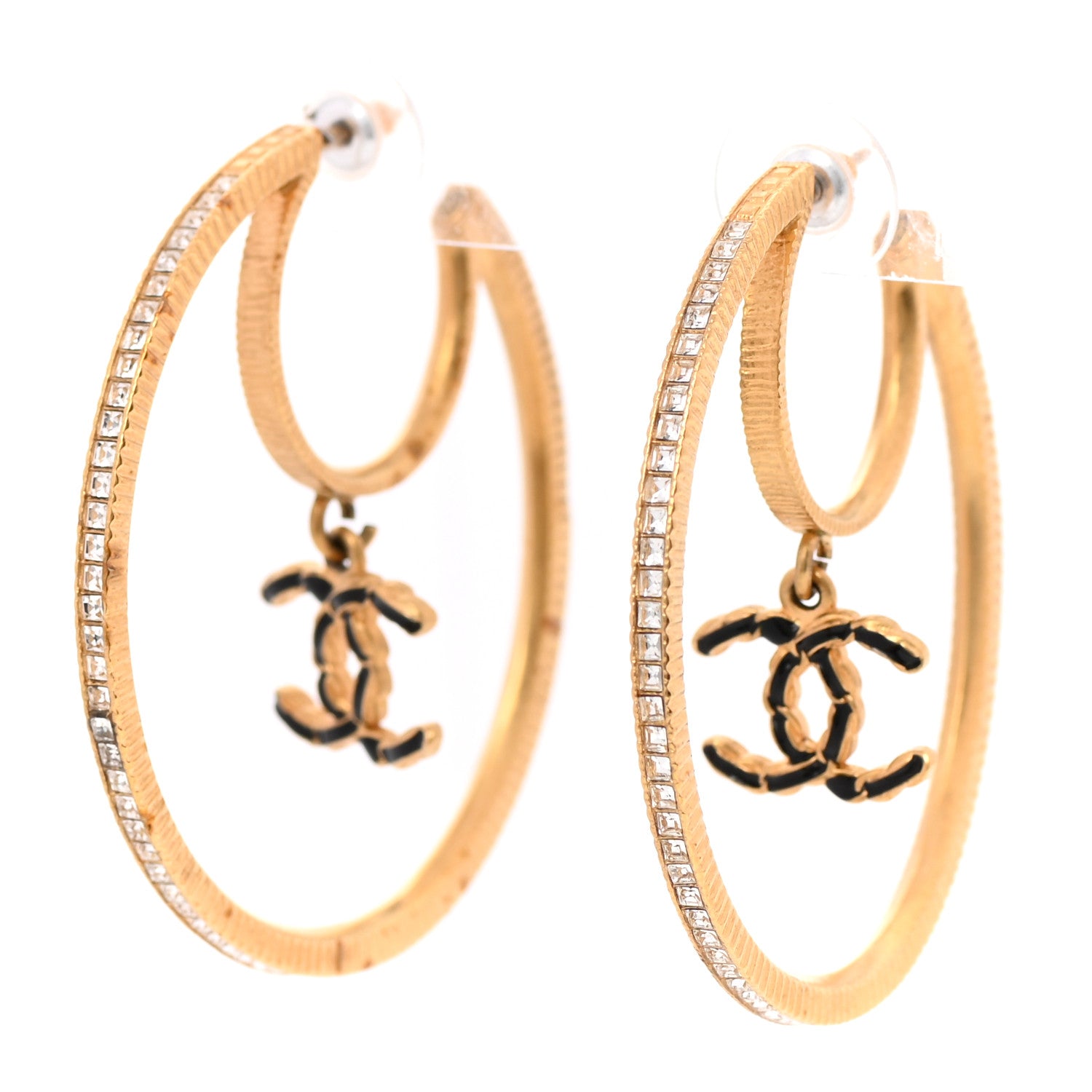 Chanel Crystal CC Drop Hoop Earrings Gold 5 of 6