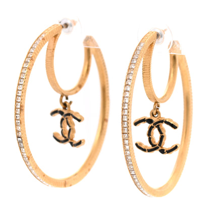 Chanel Crystal CC Drop Hoop Earrings Gold 5 of 6