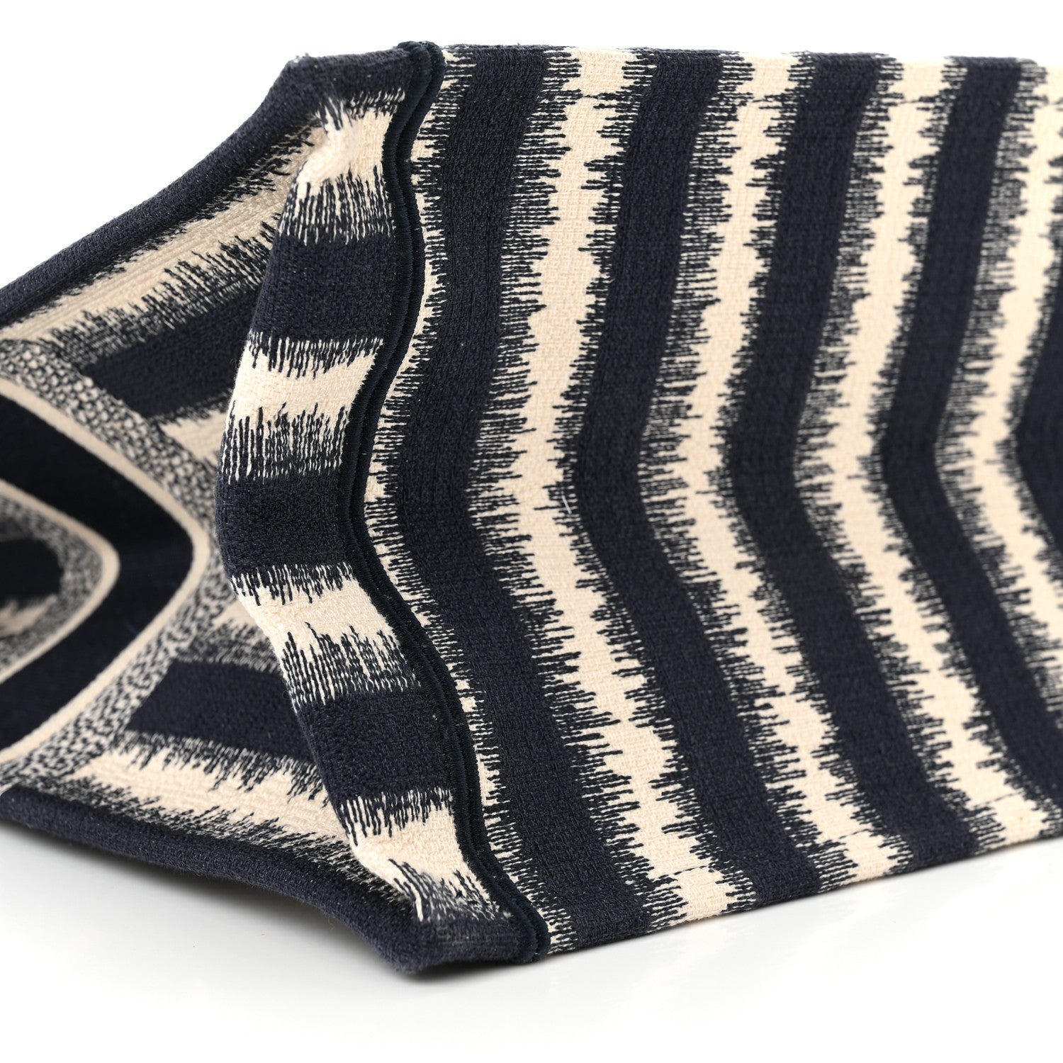 Christian Dior Canvas Embroidered Large Striped Book Tote Navy 9 of 10