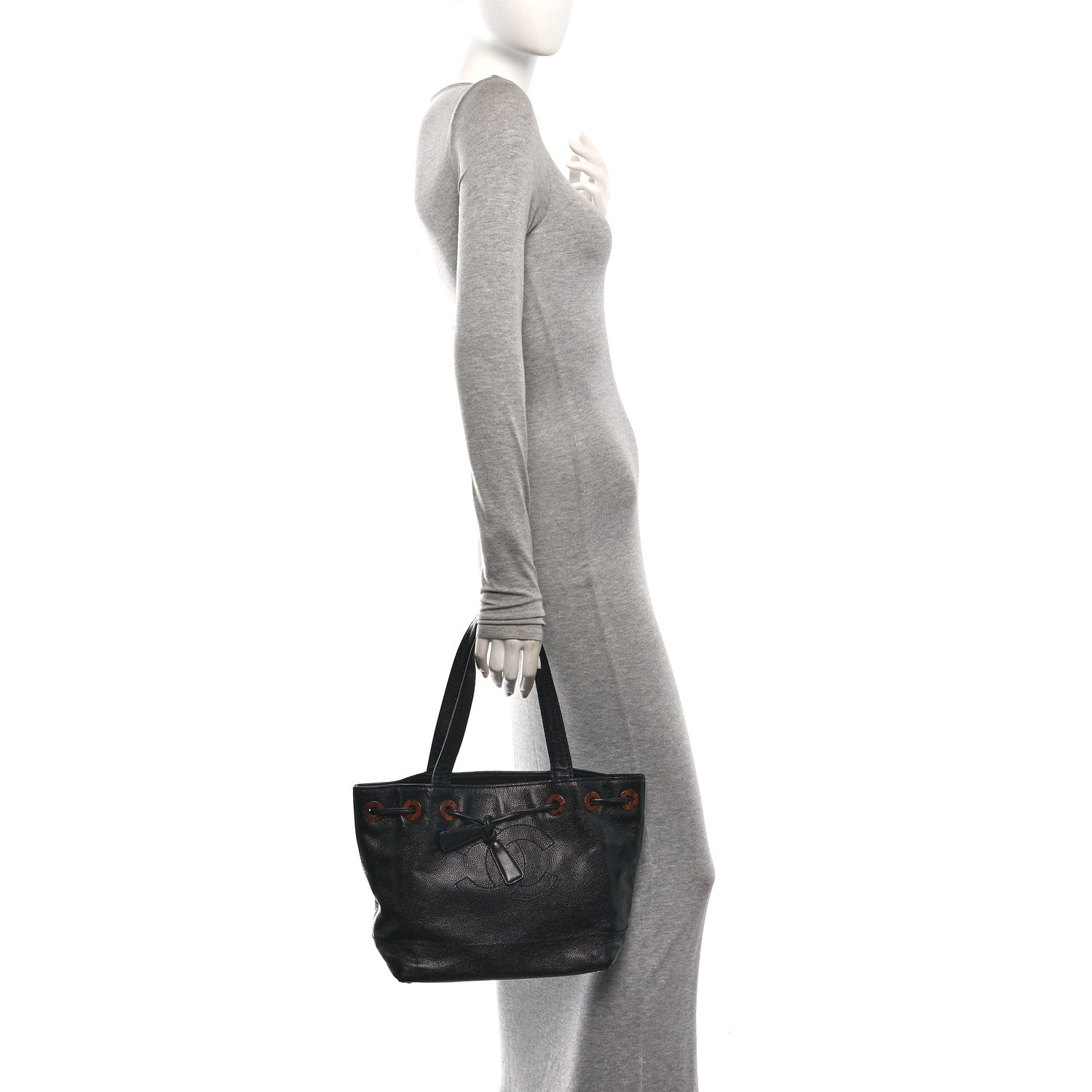 Chanel Caviar Tortoise Timeless CC Drawstring Bucket Bag Black 2 of 10
