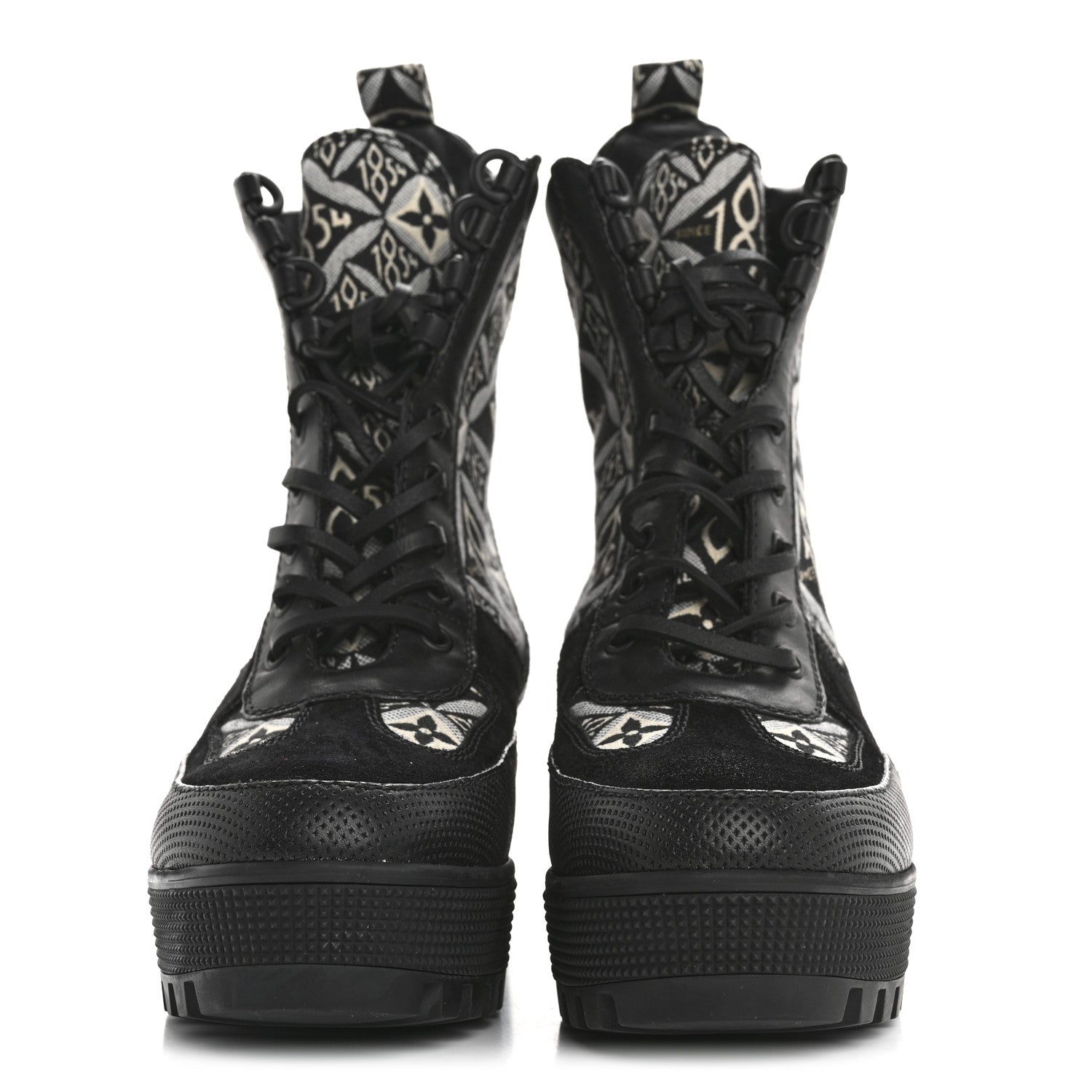 Louis Vuitton Suede Calfskin Jacquard Since 1854 Laureate Platform Desert Boots 37 Black 3 of 10
